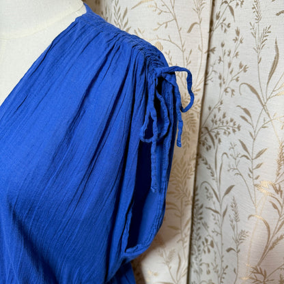 Lauren Ralph Lauren Blue Cotton Mini Dress L Shoulder Tie Coastal Beach Summer