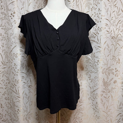 Belle Poque Flutter Sleeve V-Neck Top Women 2XL Black Academia Rockabilly Retro