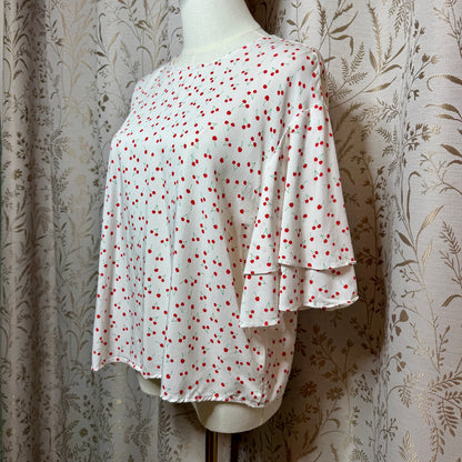 POPSUGAR Cherry Print Flutter Sleeve Blouse Women L Colettecore Retro Pinup