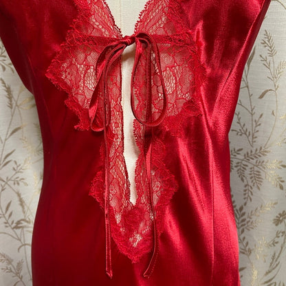 Victoria Secret Crimson Satin Lace Maxi Slip Dress Large Slit Sirencore Coquette