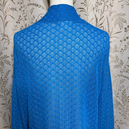 Blair Vintage Blue Pointelle Knit Cardigan Women XL Coastal Grandma Retro Office