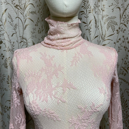 Free People Intimately Pink Lace Mock Neck Top XXS Balletcore Coquette Fairycore