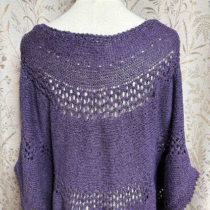 Chico's Open Knit Batwing Poncho Sweater Women L/XL Purple Whimsigoth Festival