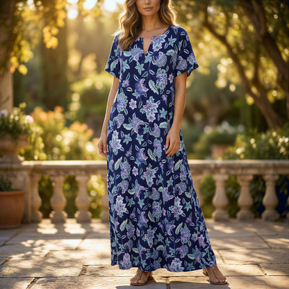 J.Jill Floral Split V-Neck Knit Maxi Dress Women XL Blue Tropical Resortwear NWT