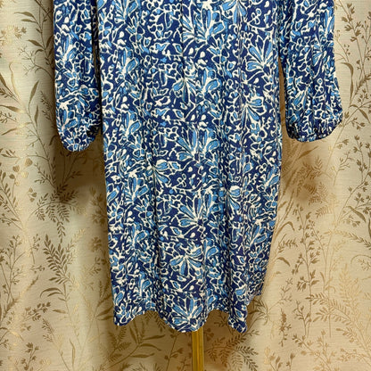 Well Worn Floral Shirt Dress Womens XL Blue Long Sleeve Boho Coastal Grandmother