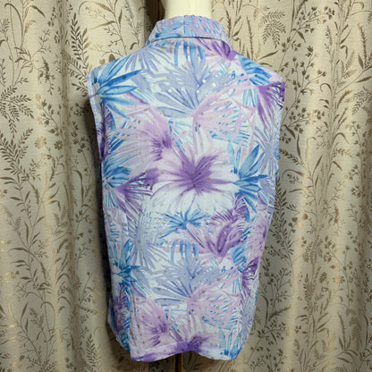 Shaver Lake Vintage Sleeveless Semi Sheer Blouse Women XL Y2K Tropical Sparkle
