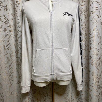 PINK Victoria's Secret Full-Zip White Hoodie XS Y2K Coquette Coziness Soft Girl