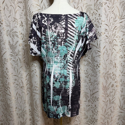 Style&Co Whimsigoth Tunic Blouse Women L Floral Silver Teal Flowy Boho Romantic