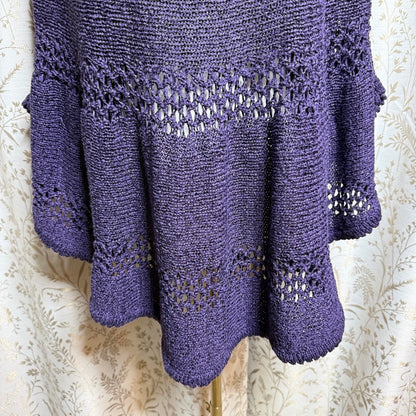 Chico's Open Knit Batwing Poncho Sweater Women L/XL Purple Whimsigoth Festival