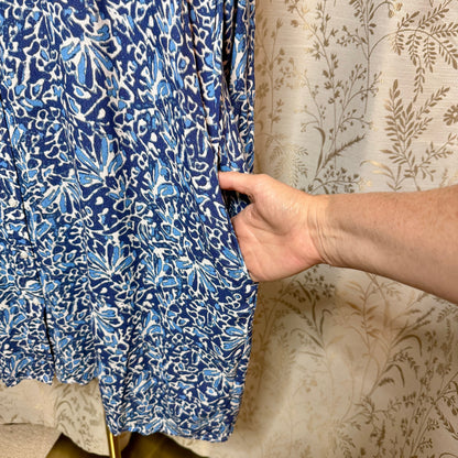 Well Worn Floral Shirt Dress Womens XL Blue Long Sleeve Boho Coastal Grandmother