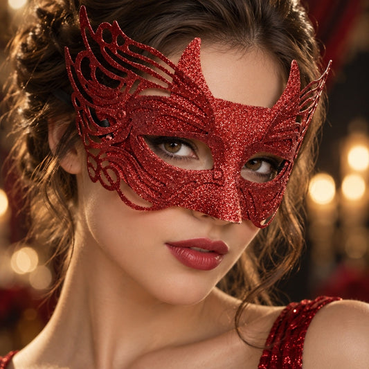 Red Glitter Die Cut Devil Mask Halloween Masquerade Costume Baddie Cottage Goth