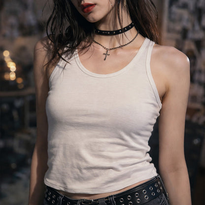 Xanaka White Distressed Ribbed Tank Womens XS Grunge Sleaze Minimalist Y2K Punk