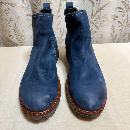 Josef Seibel Blue Nubuck Leather Wool Chelsea Boots Womens 42 Zip Comfort Chunky