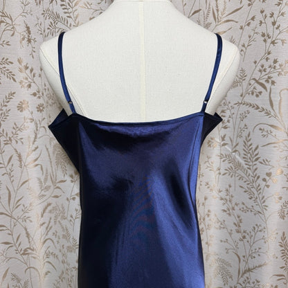 Jaclyn Smith Blue Satin Lace Trim Long Slip Dress Women M Vintage 90s Y2K Glam