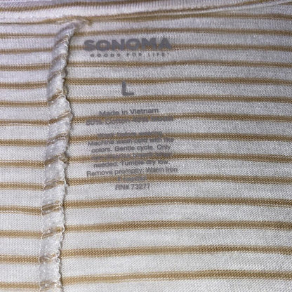 Sonoma Striped V-Neck Tank Top Womens L White Tan Coastal Preppy Nautical Preppy