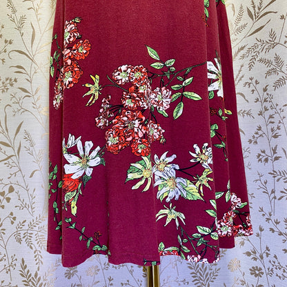 Boho Floral Burgundy Cold Shoulder Dress Small Romantic Fairycore Whimsigoth