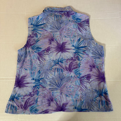 Shaver Lake Vintage Sleeveless Semi Sheer Blouse Women XL Y2K Tropical Sparkle