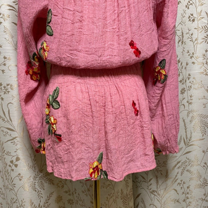 Fig and Flower Floral Embroidered Blouse Junior's XL Boho Cottagecore Romantic