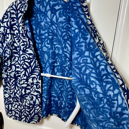 Kimono Jacket Womens XL Butterfly Pattern Block Print Handmade Boho Fairycore