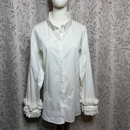 Ashley Stewart Ruffle Cuff Button Up Shirt Women 2XL White Pirate Ren Faire Goth