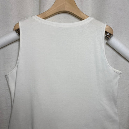 Talbots White Cotton Split Neck Sleeveless Top Coastal Grandmother Preppy Sz M