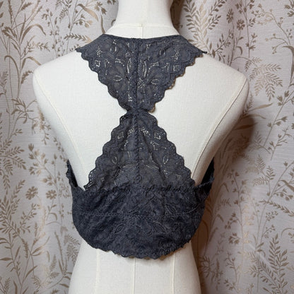 Felina Lace Bralette Racerback Wirefree Bra Gray XL Lounge Romantic Feminine