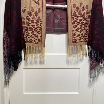 Elegant Color-Block Patterned Shawl Womens OS Lagenlook Layering Boho Chic