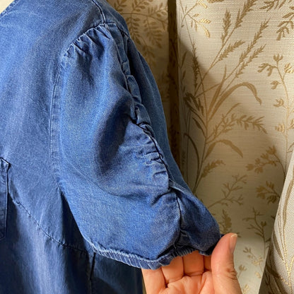 LC Lauren Conrad Chambray Lyocell Top Large Blue Soft Boho Coastal Minimalist