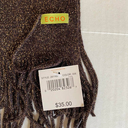 ECHO Metallic Brown Scarf Womens OS NWT Autumnal Boho Chic Knitware Fringe Cozy