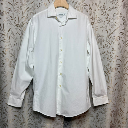 Calvin Klein Mens White Slim Fit Long Sleeve Button Up Dress Shirt 15.5 32/33