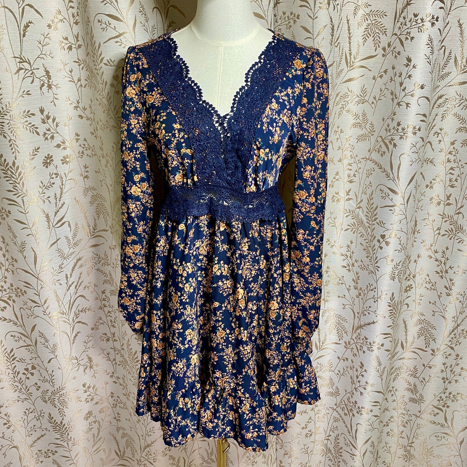 shein navy blue dress long sleeve Blue SHEIN Long Sleeve Dress Women's Camilla's Closet Consignment