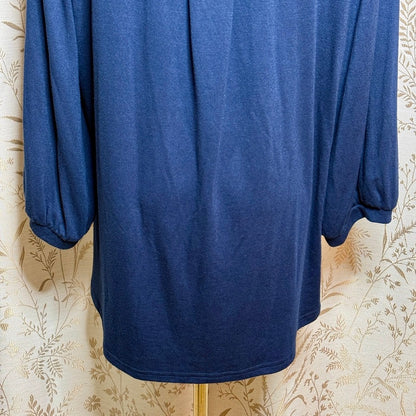 Lildy Navy Blue Stand Collar Tunic Women L-XL Minimalist Business Casual Travel