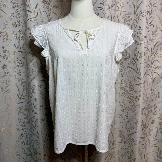 Sonoma Swiss Dot Ruffle Sleeve Blouse Women L Boho Cottagecore Romantic Academia