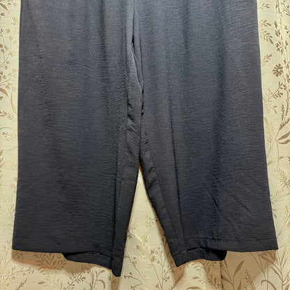 Lagenlook Black Crepe Cropped Wide Leg Pants Women 2XL Coastal Casual Minimalist