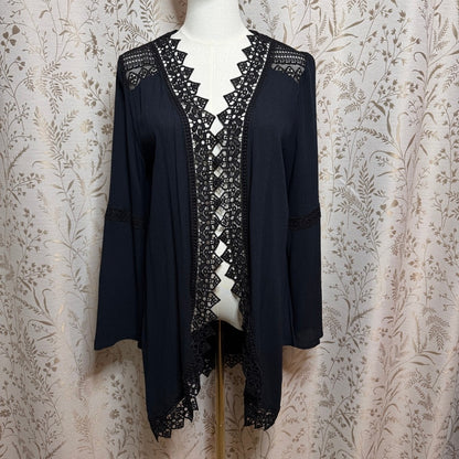 Moral Fiber Black Crochet Lace Open Front Cardigan NWT M Whimsigoth Boho Witchy