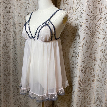 Victorias Secret Babydoll Slip L White Sheer Mesh Swiss Dot Coquette Bridal