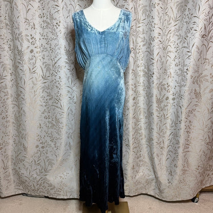 Nostalgia Vintage Ombre Crushed Blue Velvet Maxi Dress Womens L 90s Whimsigoth