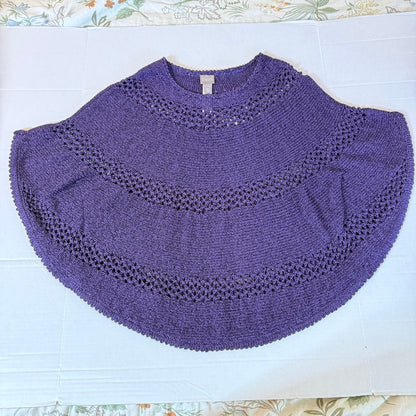 Chico's Open Knit Batwing Poncho Sweater Women L/XL Purple Whimsigoth Festival