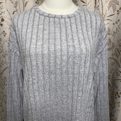 Heather Gray Ribbed Knit Long Sleeve Top Small Scandi Lagenlook Minimalist Cozy