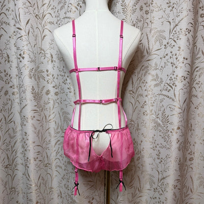 Fredericks of Hollywood Pink Cage Teddy Romper L/XL Coquette Boudoir Romantic