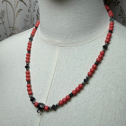 Vintage Artisan Salmon Pink Beaded Necklace 1990s Southwest Boho Retro Tribal