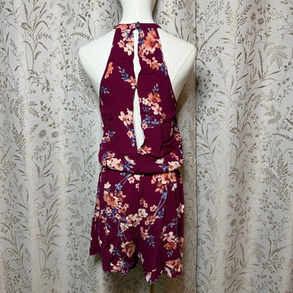 American Eagle Floral High Neck Romper Women S Keyhole Boho Festival Romantic