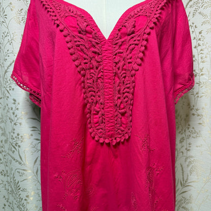 Motto Crochet V Neck Tunic Top Womens 3X Pink Boho Peasant Plus Size Festival