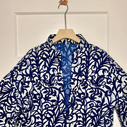 Vintage Handmade Batik Kimono Jacket XL Indigo Unlined Haori Coat Artsy Boho