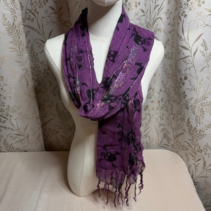 Piratecore Skull and Crossbones Purple Scarf Metallic Goth Halloween Whimsigoth