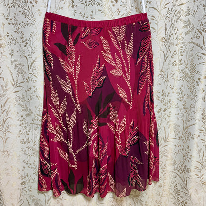 DR2 Pleated Chiffon Midi Skirt Womens XL Red Botanical Romantic Boho Whimsigoth