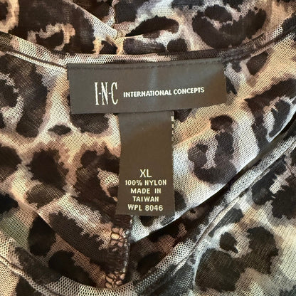 INC Leopard Mesh Ruched Top Women XL Y2K Edgy Going Out Mob Wife Baddie Clubwear