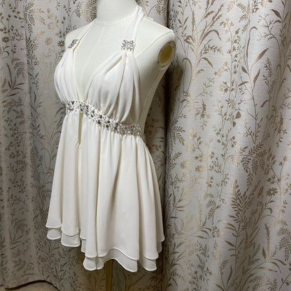 Victorias Secret White Halter Babydoll L Beaded Sequin Bridal Coquette Angelcore
