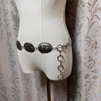 Vintage Silver Metal Concho Chain Belt Womens O/S Western Boho Cowgirl Indie
