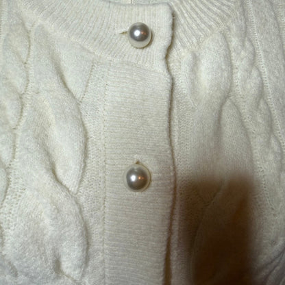 H&M Cable Knit Pearl Button Cardigan Sweater Womens S White Academia Coquette